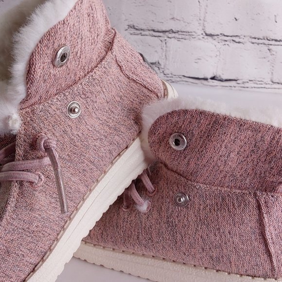 'HEY DUDE' 'BRITT' FUR LINED FOLD & SNAP CUFF TWO LOOKS IN ONE SHOE PINK SHIMM - Picture 7 of 16